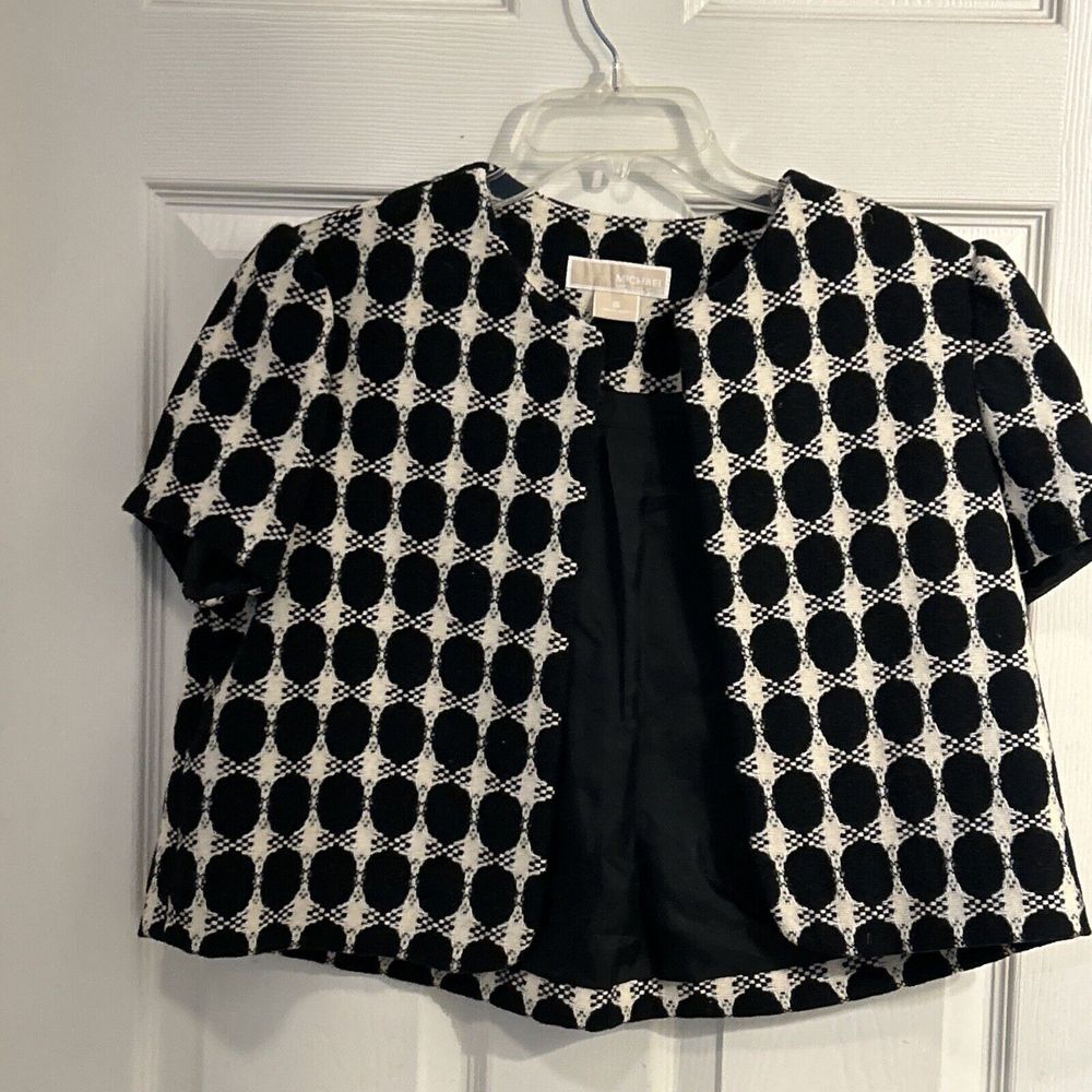 Michael Kors Short Sleeve Cropped Jacket Women's 6 Wool Open Front‎ Black White